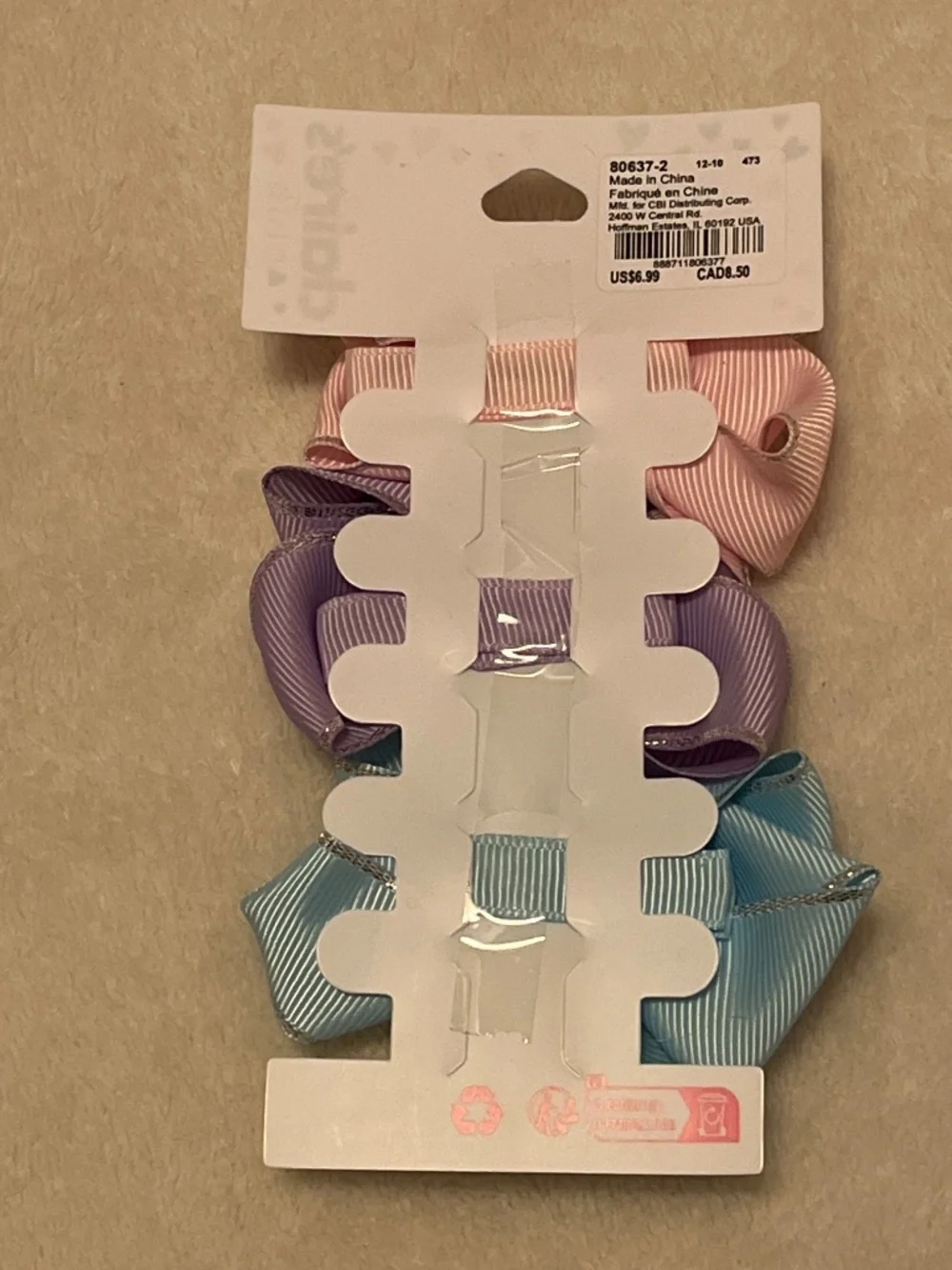 Claire’s Trio Glitter Center Pastel Bow Clips - Pink, Purple, Blue NWT